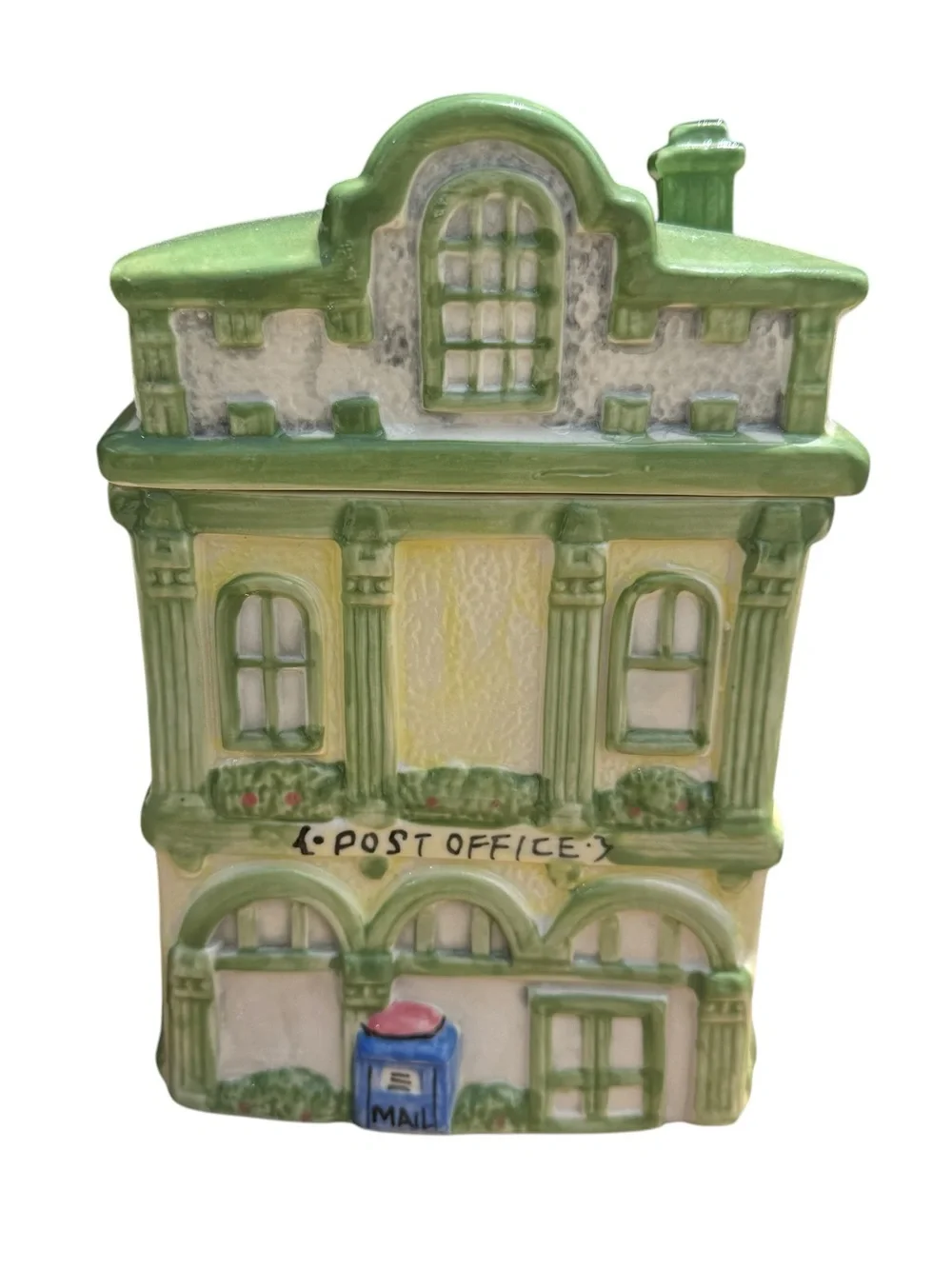 Vintage Ceramic Post Office Cookie Jar Village House Canister Cottagecore Decor